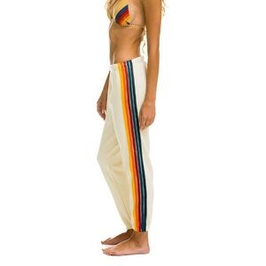 Aviator Nation Cream Pants with Rainbow Stripes